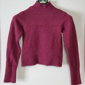Ardene Cropped Fuzzy Turtle Neck Long Sleeve Sweater in Maroon/Wine  Size Small